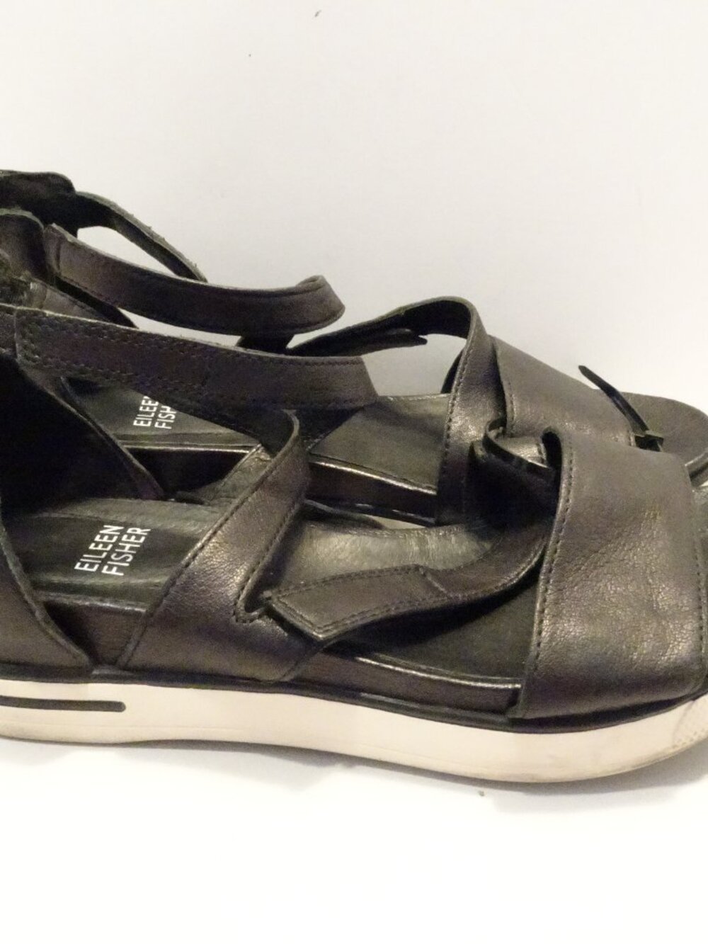 Eileen Fisher Black Skip Sneaker Sandals Leather Strappy Comfort Womens Size 6.5